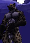 anthro balls bodily_fluids fondling genital_fluids genitals male muscular penis pose precum solo lancethewereyena hyena mammal werecreature werehyena absurd_res hi_res pinup