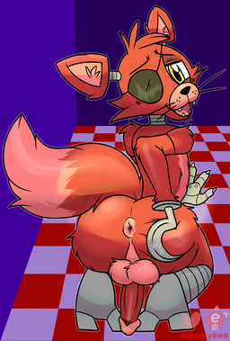 anthro anus balls butt circumcised cute_fangs eye_patch eyewear fangs genitals hook hook_hand looking_at_viewer machine male nude penis presenting presenting_anus smile solo teeth tile yellow_eyes sparky0w0 five_nights_at_freddy's scottgames foxy_(fnaf) animatronic canid canine fox mammal robot hi_res