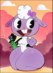 accessory bow_ribbon female food hair_accessory hair_bow hair_ribbon purple_body ribbons wide_hips mu_(artist) happy_tree_friends lammy_(htf) mr._pickels_(htf) bovid caprine food_creature mammal sheep hi_res