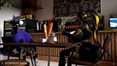 anthro beverage big_breasts big_butt black_body breasts butt cafeteria chair coffee computer cow_costume day duo electronics female furniture nipples snake_hood table text crimsomdark nyaasapphire_(modeler) epic_games fortnite pack_leader_highwire raven_(nyaasapphire) canid canine canis mammal wolf 16:9 3d_(artwork) 4k absurd_res blender_(artwork) blender_cycles_(artwork) digital_media_(artwork) english_text hi_res widescreen