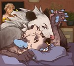 anthro from_behind_position hand_holding male male/male offscreen_sex prone_bone_position sex speed_bump_position mossillusion american_opossum hyena mammal marsupial virginia_opossum