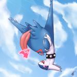 1:1 2016 animal_genitalia animal_penis big_penis blush censored claws cloud collar collar_only eon_duo erection face_censor_(disambiguation) feathers femboy feral generation_3_pokemon genitals heart_symbol hi_res huge_penis latias latios legendary_duo legendary_pokemon looking_at_viewer male nintendo nude open_mouth outside penis pokemon pokemon_(species) red_eyes shikaro simple_background sky smile solo tapering_penis tongue upside_down white_body white_feathers wings
