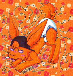 adolescent ambiguous_gender backwards_baseball_cap backwards_hat baseball_cap cigarette cigarette_in_mouth clothed clothing cute_fangs diaper diaper_fetish diaper_only eyelashes fangs feral fur hat headgear headwear object_in_mouth orange_body orange_fur pattern_background paws simple_background solo teeth textured textured_background topless wearing_diaper young young_ambiguous young_feral jackrabbit_(artist) kevin_spencer_(series) kevin_spencer hare hybrid lagomorph leporid mammal rabbit 2025 digital_media_(artwork) hi_res ibispaint_(artwork) shaded signature