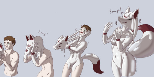anthro big_breasts big_tail breasts brown_hair duo female forced forced_transformation gender_transformation goo_transformation green_eyes hair human_to_anthro latex long_hair male male/female mask mask_transformation mtf_transformation muffled nude nude_anthro nude_female nude_male pulling_mask red_body red_ears red_tail solo species_transformation stare stretching tail thick_thighs transformation vaginal white_body white_ears white_hair white_latex white_tail randominternet64 animate_inanimate canid canine fox human living_mask mammal hi_res