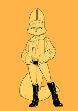 anthro arms_bent biped boots breasts casual_exposure cheek_tuft closed_frown clothed clothed_anthro clothed_female clothing coat eyebrow_piercing eyebrows eyelashes facial_piercing facial_tuft female female_anthro footwear front_view frown frowning_at_viewer half-closed_eyes hands_in_both_pockets inner_boob latex latex_boots latex_clothing latex_footwear latex_panties latex_underwear long_tail looking_at_viewer medium_breasts mouth_closed narrowed_eyes navel no_bra open_clothing open_coat open_topwear orange_background panties pantsless pantsless_anthro pantsless_female piercing plantigrade pockets pose raised_eyebrow shirtless shirtless_anthro shirtless_female shoes simple_background slim slim_anthro slim_female solo standing straight_legs tail topwear tuft underwear laureano dreamworks the_bad_guys diane_foxington canid canine fox mammal full-length_portrait hi_res pinup portrait restricted_palette shaded yellow_theme