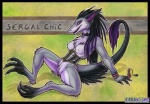 2011 anthro breasts clitoris clothing collar corset ear_piercing female genitals lingerie mammal nipples nude piercing pussy sergal solo spread_legs spreading tail topwear ultraviolet