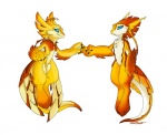 anthro blue_eyes breasts claws duo feathers feet female fire floating fur hindpaw male non-mammal_breasts nude paws sexual_dimorphism simple_background smile tail white_background conditional_dnp sefeiren mythology lashka matief dragon elemental_creature fenra fire_creature mythological_creature mythological_scalie scalie sun_fenra