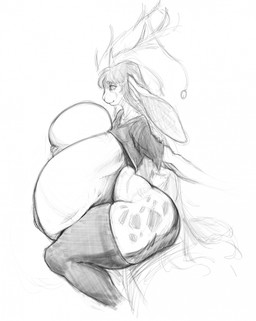 anthro antlers areola bell big_breasts big_butt big_ears biped breasts butt clothing female floppy_ears hair horn huge_breasts huge_thighs hyper hyper_breasts legwear long_hair looking_at_viewer lop_ears nipples sagging_breasts shirt side_view solo thick_thighs thigh_highs topwear soothingbells coryn_amai jackalope lagomorph mammal 2025 hi_res monochrome