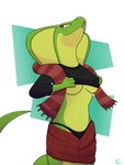 anthro apode black_clothing black_shirt black_topwear breasts clothed clothing female green_body green_scales legless non-mammal_breasts scales serpentine shirt simple_background smile solo tongue tongue_out topwear bit_synergy visaj draconcopode naga nagini reptile scalie snake 2021 3:4 digital_media_(artwork) hi_res