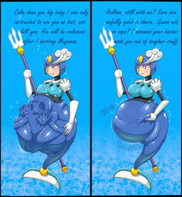 after_vore armor belly big_belly big_breasts blue_background blue_body breasts digestion duo female headgear helmet machine melee_weapon overweight polearm simple_background split_form text trident underwater vore water weapon jackheretherealone capcom mega_man_(series) megaman_(classic) roll_(mega_man) splash_woman aquatic merfolk robot robot_master 2019 absurd_res hi_res