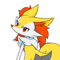 ambiguous_anthro ambiguous_gender anthro biped closed_smile eyelashes fluffy head_tilt leaning leaning_forward looking_at_viewer looking_back looking_back_at_viewer mouth_closed side_view simple_background smile snout solo renbxn nintendo pokemon braixen canid generation_6_pokemon mammal pokemon_(species) 2026 cel_shading digital_drawing_(artwork) digital_media_(artwork) half-length_portrait hi_res portrait shaded