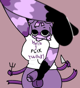 appendages balls big_balls big_breasts big_butt big_penis blurred_foreground breast_squish breasts butt clothing cutlery foreskin fork freckled_face freckles genitals gynomorph holding_penis intersex kitchen_utensils knife looking_at_viewer penis ribbons small_eyebrows solo squish text text_on_clothing thick_thighs tools asherr blushcrunch_studio dandy's_world roblox big_eyes_(mega_man) yatta_(dandy's_world) humanoid hi_res