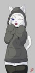 anthro blue_eyes choker clothing femboy fur grey_clothing grey_hoodie grey_topwear hair hoodie jewelry legwear male necklace one_eye_closed oversized_clothing oversized_hoodie oversized_sleeves oversized_topwear sleeves_past_wrists smile solo thigh_highs topwear white_body white_fur white_hair wink yeetboi420z dakota_(yeetboi420z) absurd_res hi_res