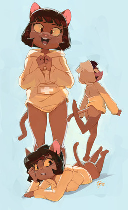 anthro bob_cut bottomless breasts brown_body brown_fur brown_hair butt casual_clothing clothed clothing eyebrows eyelashes feet female fur hair happy hoodie hoodie_only looking_at_viewer lying neutral_expression on_front one_leg_up open_mouth open_smile pantsless playful pose raised_leg smile solo standing topwear topwear_only whiskers yellow_sclera edtropolis lackadaisy ivy_pepper domestic_cat felid feline felis mammal 2026 absurd_res hi_res