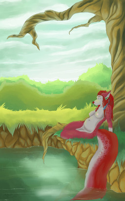 anthro breasts dreadlocks ear_piercing female fur hair nipples nude piercing red_body red_fur red_hair solo tail kittentits unknown_species 5:8 hi_res