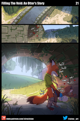 anthro areola bent_over big_breasts biped bottomwear breasts brown_body butt clothed clothing detailed_background dialogue duo female female_penetrated from_behind_position fur male male/female male_penetrating nipples orange_body outside pants penetration penile penile_penetration sex text thick_thighs siroc disney zootopia mrs._otterton nick_wilde canid canine fox mammal mustelid otter hi_res