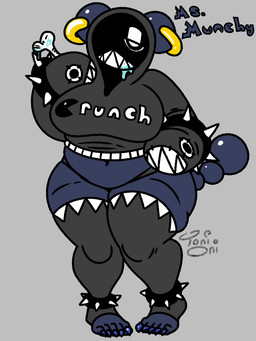 5_toes anklet anthro anthrofied barefoot belly big_breasts blue_body blue_nails bodily_fluids bone bracelet breasts clothing colored_nails drooling feet female footwear grey_background half-closed_eyes hoodie jewelry legband legwear nails narrowed_eyes navel not_furry one_eye_obstructed overweight overweight_anthro overweight_female ring saliva sharp_teeth simple_background socks solo spiked_anklet spiked_bracelet spiked_legband spikes tail teeth text thick_thighs thigh_highs thong toeless_footwear toeless_socks toes topwear underwear wristband toni_oni mario_bros nintendo fan_character chain_chomp humanoid 3:4 english_text signature