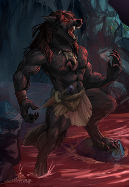 4_toes 5_fingers abs anthro athletic athletic_anthro athletic_male bared_teeth barefoot black_body black_claws black_fur black_hair black_nose bottomwear chest_tuft claws clothed clothing dagger digitigrade fangs feet finger_claws fingers foot_in_water fur hair hindpaw humanoid_hands jewelry loincloth long_hair male melee_weapon muscular muscular_anthro muscular_male navel necklace open_mouth paws pecs red_eyes sheathed_weapon skull_accessory skull_necklace solo standing teeth toe_claws toes tongue topless topless_male tribal tuft water weapon wraps wrist_wraps scrappyvamp mythology canid canine canis mammal mythological_canine mythological_creature werecanid werecanine werecreature werewolf wolf 2020 absurd_res hi_res signature