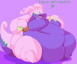 ambiguous_gender anthro belly big_belly big_butt bodily_fluids breasts butt feral huge_belly immobile morbidly_obese obese obese_anthro overweight overweight_anthro profanity simple_background slime solo tail text wide_hips enkah mythology nintendo pokemon dragon generation_6_pokemon goodra mythological_creature mythological_scalie pokemon_(species) scalie 6:5 digital_media_(artwork) english_text hi_res pixel_(artwork)