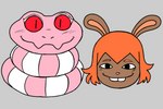 anthro buckteeth duo eyelashes female hair male male/female orange_eyelashes orange_hair red_eyes short_hair smile teeth white_eyelashes rawhell jack_smith lake_smith humanoid lagomorph leporid mammal rabbit reptile scalie snake hi_res