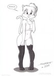 anthro bottomless clothed clothing cosplay costume female footwear genitals humor legwear lingerie navel no_underwear paws pussy socks solo stockings tongue tongue_out toony underwear tirashanks_(artist) conny_valentine_(tirashanks) domestic_cat felid feline felis mammal