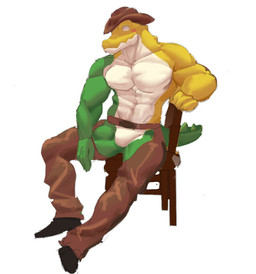 abs anthro barazoku belt black_clothing black_footwear black_shoes blush bottomwear bulge candy chair chaps clothed clothing cowboy_hat dessert empty_eyes food footwear furniture green_body gummy_(food) hat headgear headwear leather leather_bottomwear leather_clothing leather_pants male muscular muscular_anthro muscular_male on_chair pants pecs shoes simple_background sitting sitting_on_chair solo tail tail_ridge topless topless_anthro topless_male white_background white_body white_eyes yellow_body leons glitch_productions the_amazing_digital_circus gummigoo_(tadc) crocodile crocodilian food_creature gummy_creature living_candy reptile scalie full-length_portrait portrait