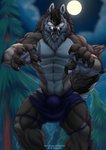 2019 abs animal_genitalia anthro brown_body brown_fur bulge canid canine canis chest_tuft claws clothing diaszoom fangs forest full_moon fur genitals glowing glowing_eyes hi_res looking_at_viewer male mammal moon muscular muscular_anthro muscular_male mythological_canine mythological_creature mythology narrowed_eyes night open_mouth pecs plant portrait reaching_towards_viewer sheath solo teeth three-quarter_portrait tongue tongue_out torn_clothing tree tuft were werecanid werecanine werewolf wolf