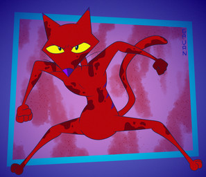 3_toes 4_fingers abstract_background action_pose angry anthro belly big_belly biped black_eyes blood bodily_fluids cheek_tuft covered_in_blood curling_tail facial_tuft feet fingers fire fire_background fist fur humanoid_hands male nude pecs pointy_ears pose puffed_out_chest purple_nose purple_stripes raised_tail red_body red_fur ribs skinny skinny_anthro skinny_male slightly_chubby slightly_chubby_anthro slightly_chubby_male slim slim_anthro slim_male solo standing striped_body striped_fur stripes tail toes toony tuft whiskers yellow_sclera gavanzude cartoon_network courage_the_cowardly_dog katz_(courage_the_cowardly_dog) domestic_cat felid feline felis mammal 2026 alternate_version_at_paywall colored digital_drawing_(artwork) digital_media_(artwork) flat_colors hi_res pinup signature