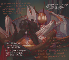 alternate_form anal anal_penetration anthro anthro_penetrating anus arthropod_abdomen bodily_fluids breasts butt cum cum_in_vagina cum_inside dialogue female genital_fluids genitals herm herm/female hood intersex intersex/female knot knotted_penis machine multi_arm multi_limb nude object_in_ass penetration penis robophilia robot_penetrated sex sex_toy sex_toy_in_ass sex_toy_insertion size_difference spread_legs spreading text vulva santafire hollow_knight:_silksong hollow_knight_(franchise) team_cherry hornet_(hollow_knight) twelfth_architect arthropod robot robot_anthro english_text hi_res