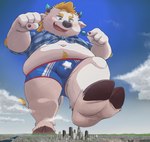 anthro belly big_belly blush bulge city clothing cloud detailed_background feet giant_cub humanoid_hands landscape_dwarfing macro male navel outside solo tail tail_tuft tuft underwear white_body young dj-rodney lifewonders tokyo_afterschool_summoners babe_bunyan_(tas) bovid bovine cattle mammal 2024 hi_res