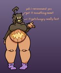 belly_mouth breasts clothed clothing dialogue elemental_creature english_text female flora_fauna food food_creature footwear fruit generation_6_pokemon hi_res humanoid living_fruit mostly_nude nintendo not_furry open_mouth overweight overweight_female plant pokemon pokemon_(species) pokemorph pumpkaboo pumpkin purple_clothing purple_footwear purple_socks shedinjauser292 socks solo text topless