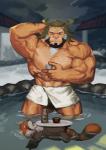 abs beard biceps big_muscles biped detailed_background duo facial_hair floating fur hair huge_muscles male mane mane_hair muscular muscular_male nipples nude open_mouth pecs pink_nose red_eyes standing tan_body tan_fur tongue towel traver009 lifewonders tokyo_afterschool_summoners arsalan_(tas) fire_alchemist ailurid animal_humanoid felid humanoid lion mammal pantherine red_panda 2017 absurd_res hi_res