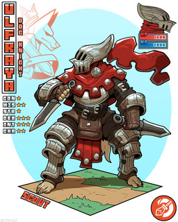 5_fingers 5_toes ambiguous_gender anthro armor clothed clothing colored_nails crossbow crouching cuirass dagger dual_wielding feet fingerless_gloves fingers footwear fur gloves greaves grey_nails handwear headgear helmet holding_dagger holding_melee_weapon holding_object holding_weapon humanoid_feet humanoid_hands melee_weapon nails pauldron pawpads plantigrade plate_armor pouch_(clothing) ranged_weapon solo standing stats tail tan_body tan_fur toeless_footwear toes vambrace weapon ceehaz dog_knight_rpg canid canine canis domestic_dog mammal 2026 4:5 absurd_res hi_res