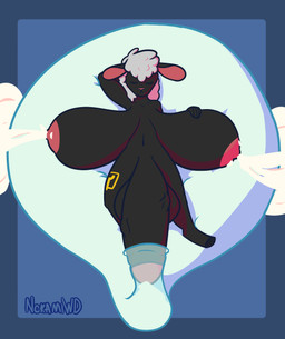 anthro balls big_balls big_breasts big_penis bodily_fluids breasts condom condom_balloon cum excessive_cum excessive_genital_fluids excessive_lactation filled_condom genital_fluids genitals gynomorph huge_balls huge_breasts huge_penis hyper hyper_balls hyper_breasts hyper_genitalia hyper_penis intersex lactating orgasm penis sexual_barrier_device simple_background sleeping sleeping_nude solo thick_thighs wearing_condom nokamiwd bovid caprine mammal sheep absurd_res hi_res