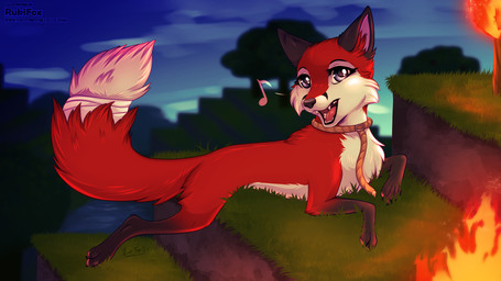 dipstick_tail feral fur lying markings note open_mouth outside purple_eyes red_body red_fur rope solo tail tail_markings rukifox microsoft minecraft mojang xbox_game_studios vixy_(hyilpi) canid canine fox mammal 16:9 hi_res widescreen