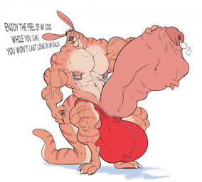 3_toes abs ambiguous_gender ambiguous_prey anthro anthro_focus anthro_pred ball_bulge balls balls_outline big_balls big_bulge big_muscles big_penis biped bodily_fluids briefs briefs_only bulge claws clothed clothed_anthro clothed_male clothing cock_vore countershade_fur countershading cum detailed_bulge dialogue erection feet finger_claws foreskin fur genital_fluids genital_outline genitals glans huge_balls huge_bulge huge_muscles huge_penis humanoid_genitalia humanoid_penis hyper hyper_balls hyper_bulge hyper_genitalia hyper_penis inside_penis male male_anthro male_focus male_pred muscular muscular_anthro muscular_male nipple_piercing nipples partially_retracted_foreskin pecs penile penis piercing prey_outline red_briefs red_clothing red_underwear shaft_divide solo_focus standing striped_body striped_fur stripes text toe_claws toes topless topless_anthro topless_male underwear underwear_only urethral_bulge vein veiny_muscles vore hewge kangaroo macropod mammal marsupial english_text hi_res