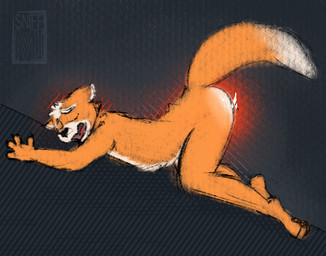 anthro fur male orange_body orange_fur solo submissive submissive_anthro submissive_male suggestive_pose sniffmi mario_bros nintendo star_fox super_mario_galaxy fox_mccloud canid canine fox mammal
