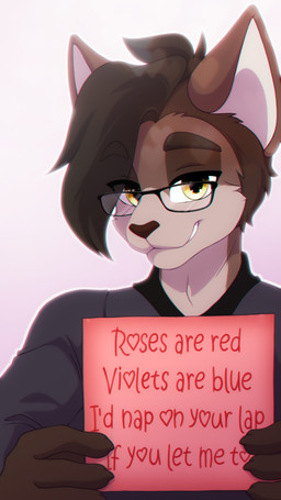 anthro brown_body brown_fur clothed clothing daww eyewear fur glasses heart_symbol holding_card holding_object holidays male roses_are_red shirt smile solo topwear valentine's_day_card yellow_eyes eipril valentine's_day kevin_(eipril) domestic_cat felid feline felis mammal 2026 9:16 hi_res