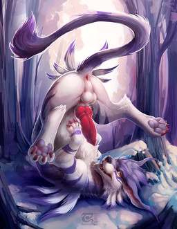 4_toes animal_genitalia animal_penis anus backsack balls bedroom_eyes butt canine_genitalia canine_penis cheek_tuft chest_tuft claws detailed_background digitigrade erection facial_tuft feet feral forest fur genitals half-closed_eyes knot legs_above_head looking_aside looking_at_viewer male multicolored_body multicolored_fur narrowed_eyes open_mouth orange_eyes outside pawpads paws penis perineum pink_anus pink_claws plant presenting presenting_hindquarters presenting_penis purple_body purple_fur red_penis seductive sheath shoulder_stand snout snow solo striped_body striped_fur stripes tail tail_tuft teeth three-quarter_view toes tree tuft two_tone_body two_tone_fur upside_down white_balls white_body white_fur white_perineum winter thesecretcave bandai_namco digimon canid canine digimon_(species) garurumon mammal 2017 digital_media_(artwork) hi_res watermark