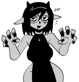 2_horns 5_fingers alternative_fashion anthro black_clothing black_hair black_horn breasts clothed clothed_anthro clothed_female clothing cross dress eye_bags eyelashes eyeshadow eyewear female female_anthro fingers front_view glasses goth grey_body hair halter halterneck head_horn horn inverted_cross makeup narrowed_eyes open_mouth open_smile round_glasses simple_background smile solo wearing_glasses white_background wide_hipped_anthro wide_hipped_female wide_hips xarop77 bovid caprine goat mammal 2025 digital_drawing_(artwork) digital_media_(artwork) hi_res