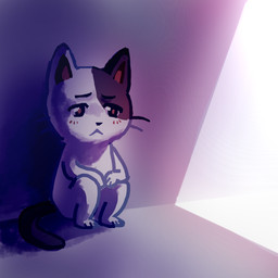 ambiguous_gender black_eyes black_nose black_tail eyebrows floor mouth_closed paws sad shadow sitting solo tail wall_(structure) whiskers white_body white_sclera flavia-elric domestic_cat felid feline felis mammal 1:1 2015 digital_media_(artwork) hi_res