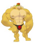 abs anthro barazoku biceps big_bulge big_chest big_muscles big_nipples bowser_logo bowser_logo_thong bulge claws clothing eyebrows facial_hair hair hand_on_hip horn huge_muscles male muscular muscular_anthro muscular_male navel nipples obliques pecs shell simple_background small_head solo spiked_shell spikes spikes_(anatomy) standing stubble thong underwear vein white_background newgeimuplus mario_bros nintendo bowser koopa scalie 2021 hi_res