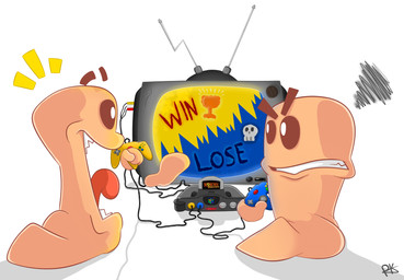 ambiguous_gender annoyed beady_eyes clenched_teeth crt duo electronics feral floating_hands game_console gaming limbless mitten_hands n64_console noseless open_mouth open_smile rear_view sharp_teeth simple_background smile teeth television text white_background doodlinghitman nintendo nintendo_64 worms_(series) worm worm_(worms) digital_drawing_(artwork) digital_media_(artwork) english_text full-length_portrait hi_res portrait shaded signature