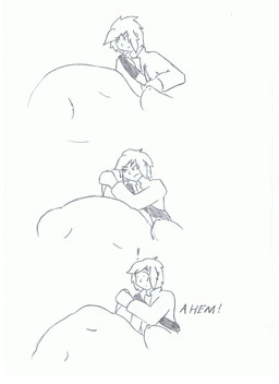 after_vore belly big_belly duo female female_prey knife male overweight vore ndnode human mammal 2009 hi_res sketch traditional_media_(artwork)