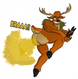 3_fingers anthro antlers athletic athletic_anthro athletic_male bent_legs big_butt biped black_eyebrows black_eyes black_hooves black_nose blush bottomless bottomless_anthro bottomless_male brown_body brown_eyebrows brown_fur bubble_butt butt clenched_teeth clothed clothing ears_down ears_outwards eyebrows fart fart_cloud fart_fetish farting_at_viewer feet fingers fur gas gassy glare glaring_at_viewer green_clothing green_topwear green_vest head_tuft hooved_fingers hooves horn humanoid_hands looking_at_viewer lying male male_anthro multicolored_body multicolored_butt multicolored_fur muscular muscular_anthro muscular_male on_side pecs pivoted_ears pose rear_view scrunchy_face scut_tail short_tail simple_background solo sound_effects straining tail tan_body tan_butt tan_fur teeth text topwear tuft two_tone_body two_tone_butt two_tone_fur two_tone_tail vein veiny_arms veiny_muscles vest vest_pocket white_background white_sclera yellow_fart_cloud yellow_gas yellow_gas_cloud yellow_text hikertrainer deer_avenger bambo deer mammal 2025 colored digital_drawing_(artwork) digital_media_(artwork) english_text hi_res pinup shaded