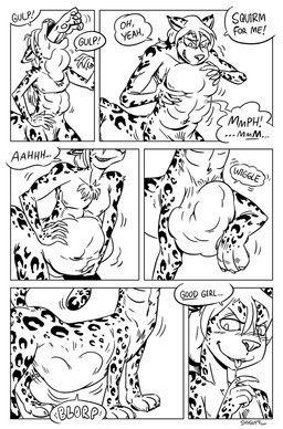 abdominal_bulge abs anthro belly bloated claws dialogue digestion_noises duo female female_prey full_stomach hair hand_on_belly head_first looking_pleasured male male/female male_pred markings muffled_speech neck_bulge nipples nude open_mouth oral_vore raised_tail romantic romantic_couple sighing sound_effects speech_bubble spots spotted_body swallowing tail teasing text tied_hair vore willing_pred willing_prey shyguy9 felid feline lagomorph leopard leporid mammal pantherine rabbit snow_leopard taur 2011 comic digital_media_(artwork) english_text monochrome