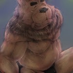 anthro belly brown_body bulge clothing eyes_closed kemono male moobs overweight overweight_male solo underwear laohu shirokuma_cafe grizzly_(shirokuma_cafe) bear mammal 1:1 2022 hi_res