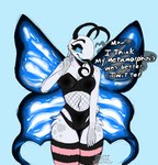 antennae_(anatomy) anthro arthropod blue_eyes bluesky bluesky_(social_media) bluesky_butterfly breasts butterfly butterfly_furry clothing colored_sketch female fishnet_clothing fur hand_on_face hi_res insect insect_wings legwear lepidopteran makeup mascara open_mouth silvetz sketch solo thigh_highs tongue twitter watermark white_body white_fur wings