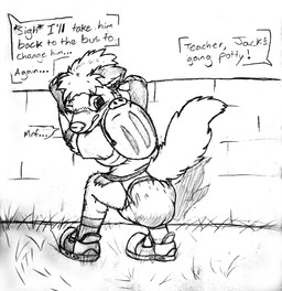 anthro diaper feces male pooping pull-ups_(diaper) soiled_diaper soiling soiling_diaper solo text unclean_diaper used_diaper using_diaper jackgrowling nintendo pokemon generation_1_pokemon growlithe pokemon_(species) english_text hi_res monochrome sketch traditional_media_(artwork)