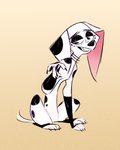 4_fingers choker claws female feral fingers half-closed_eyes jewelry narrowed_eyes necklace paws sitting smile solo spots white_body fluttershythekind 101_dalmatian_street 101_dalmatians disney dolly_(101_dalmatians) canid canine canis dalmatian domestic_dog mammal hi_res